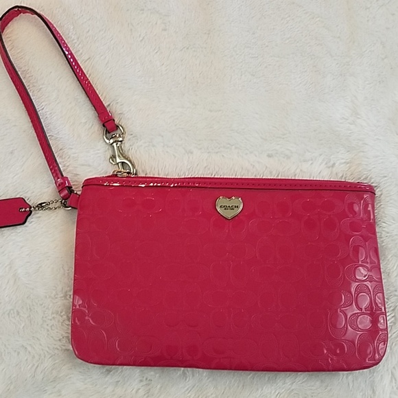 Coach Handbags - COACH Pink Signature Medium Wristlet F51677   